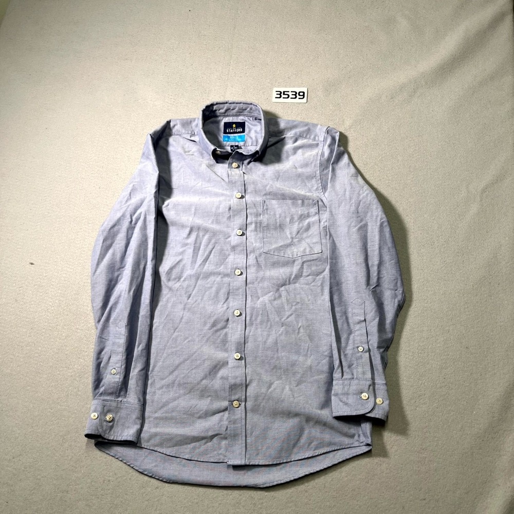 Stafford Coolmax Dress Shirt Mens 14.5 Gray Cotton Regular Fit Pleated Formal